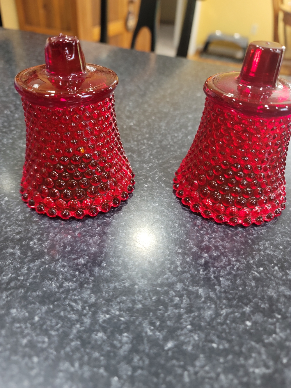 Vintage ruby red glass hobnail peg votive candle holders Homco set of 2